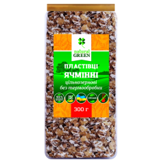 Пластівці ячмінні цільнозернові без термообробки, NATURAL GREEN, 300 г